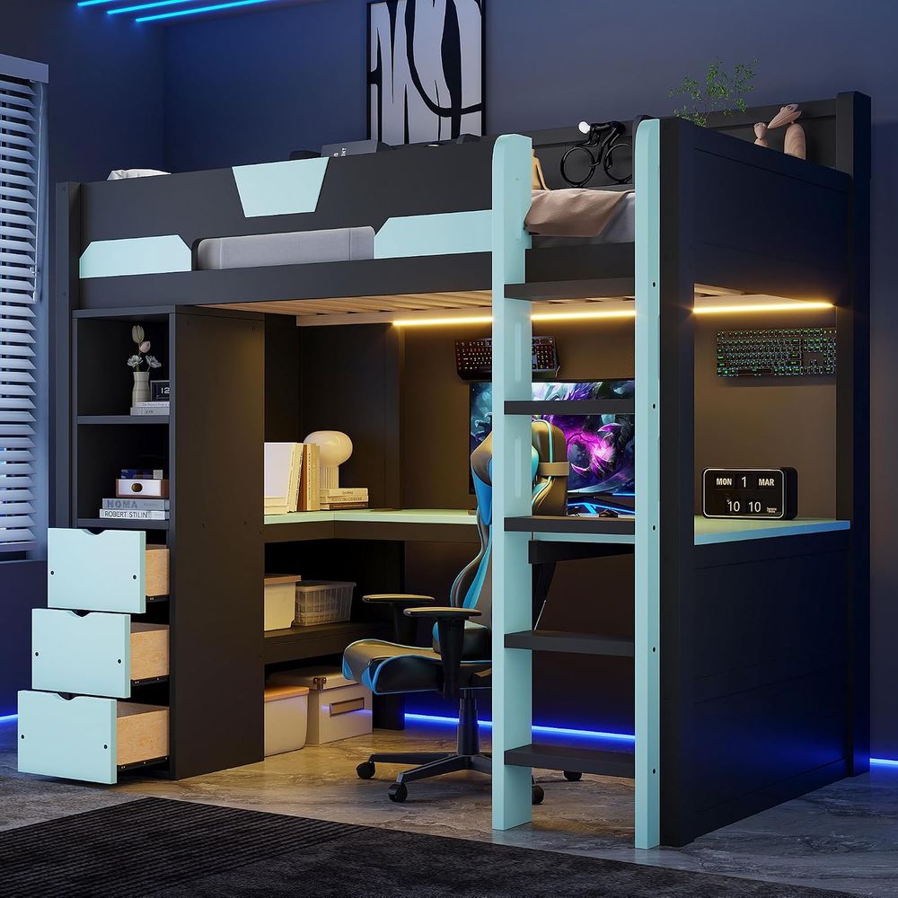 Esports Gaming Bed - Twin Size Gaming Loft Bed with