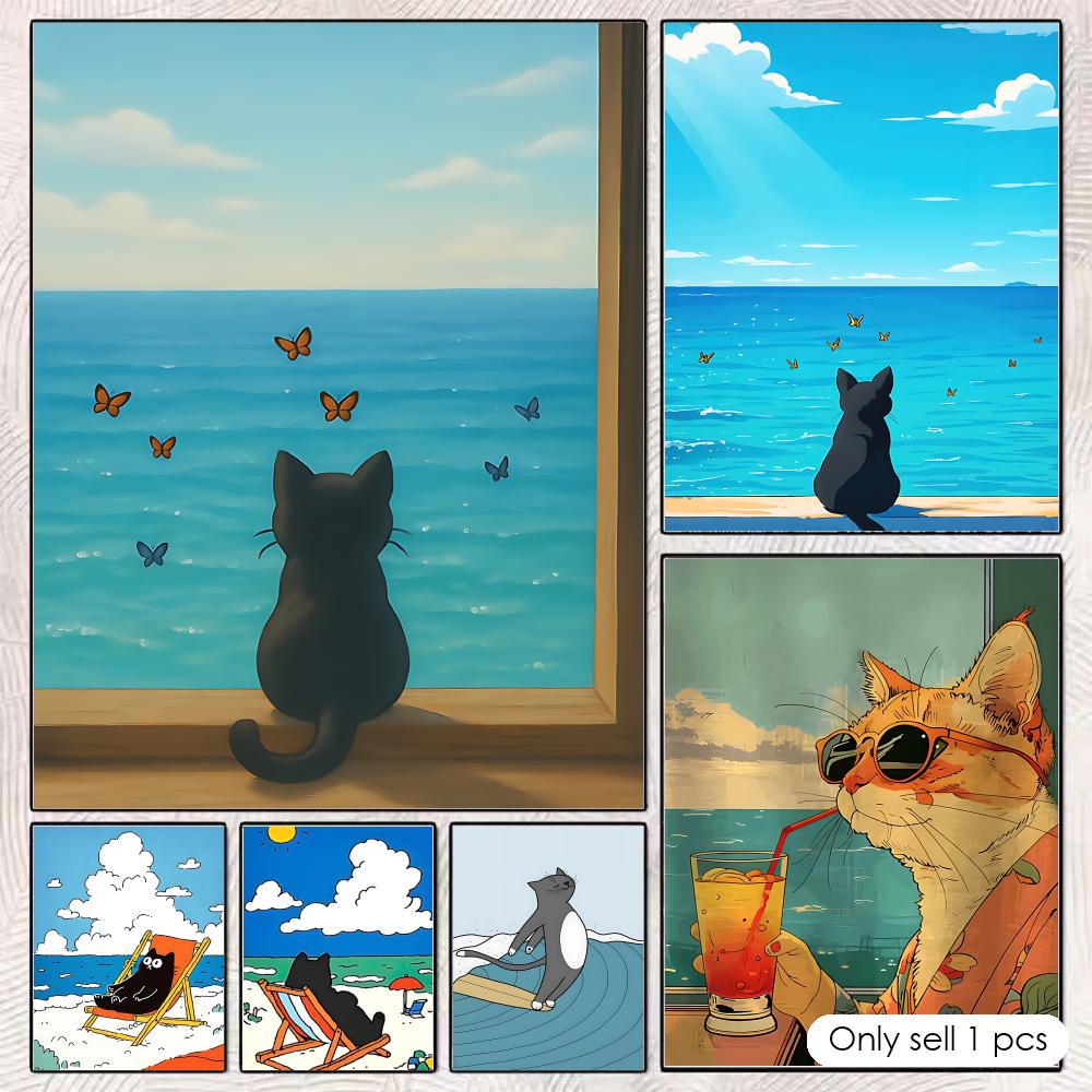 Esports And Gaming Lounge - Cat on Beach Poster Wall Art