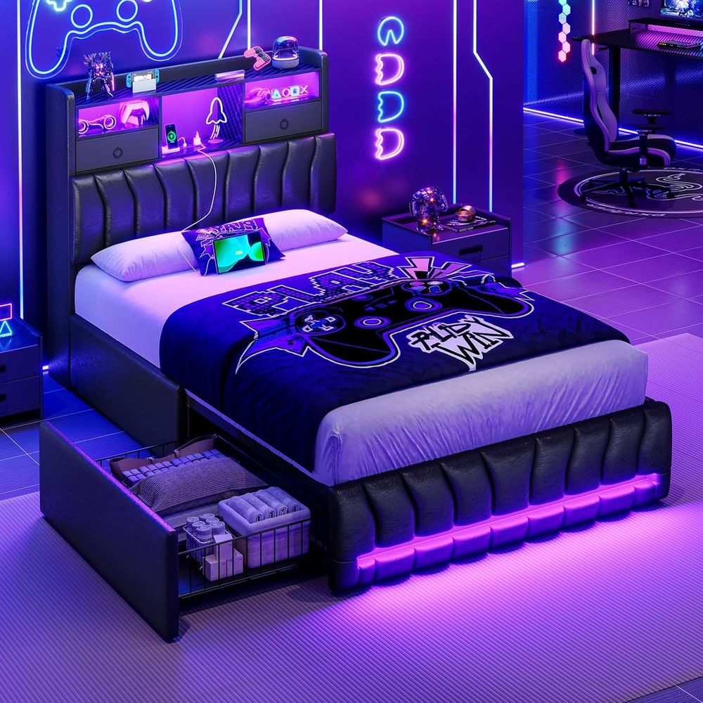 Esports Gaming Bed - Twin Bed with Storage Board, 2