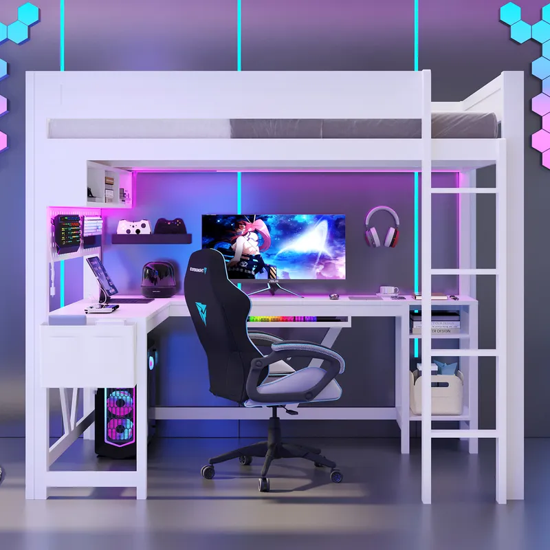 White Gaming Loft Bed with Des - огляд і ціна Esports Gaming Bed