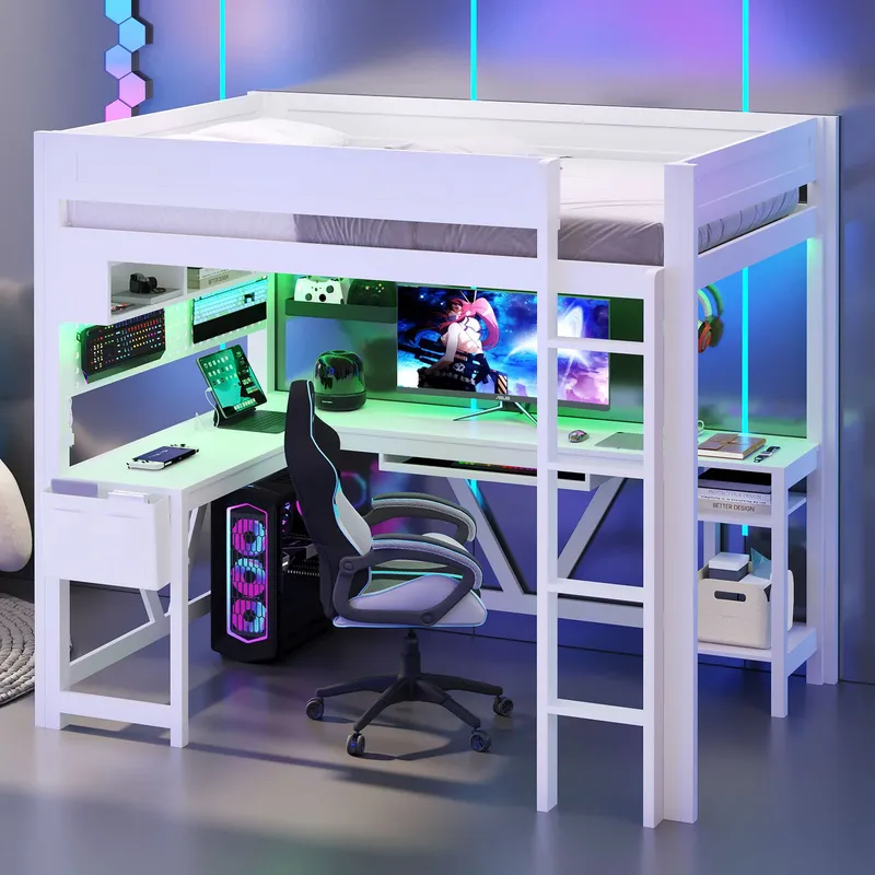 White Gaming Loft Bed with Des - огляд і ціна Esports Gaming Bed