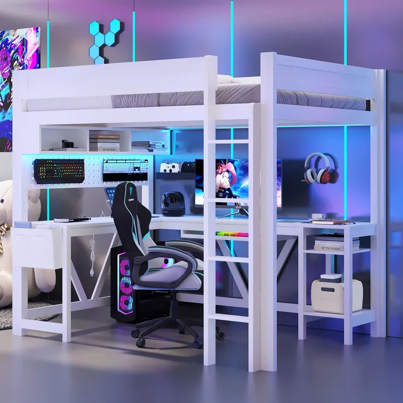 White Gaming Loft Bed with Des - огляд і ціна Esports Gaming Bed
